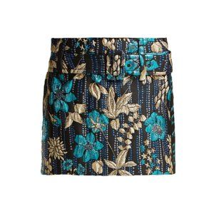 Prada Belted Metallic Floral Brocade Mini Skirt